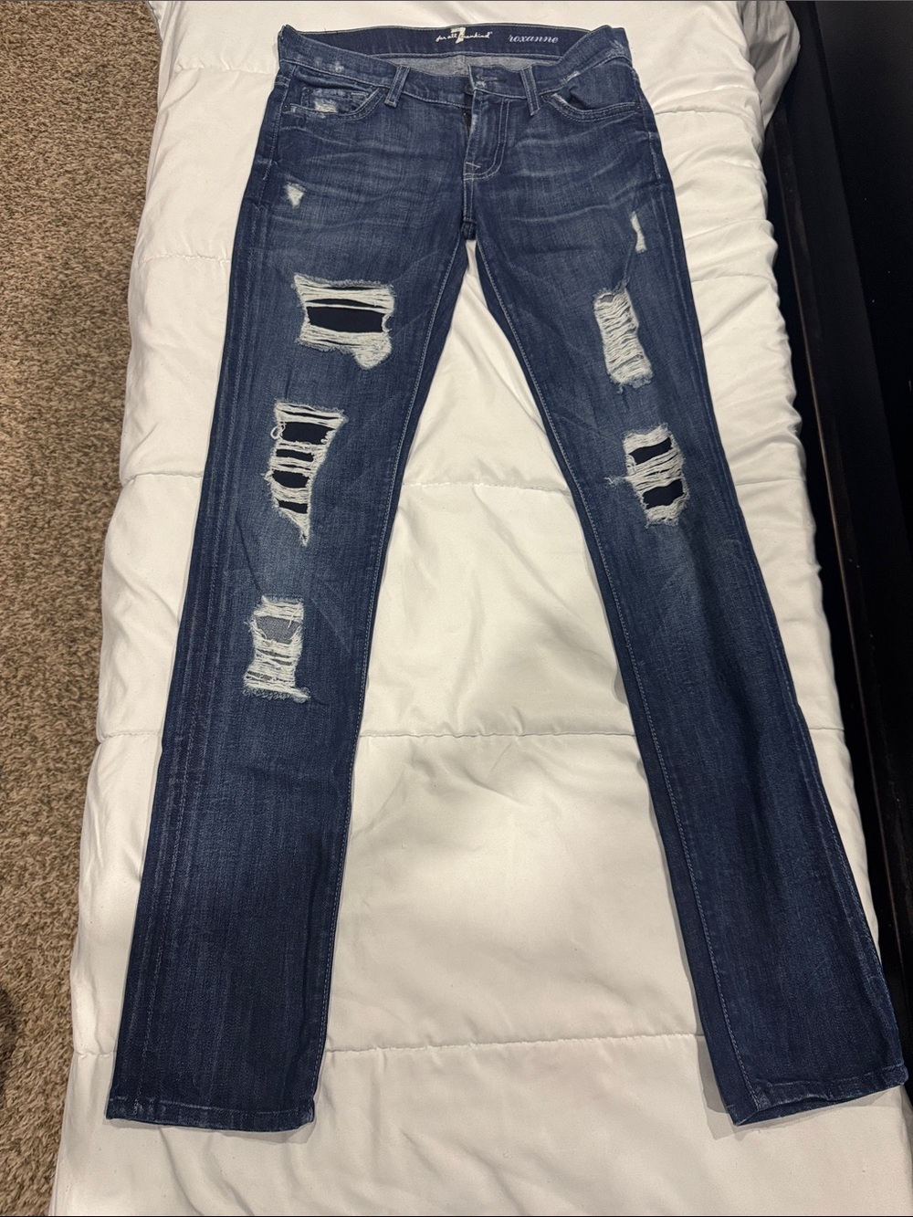 7 For All Mankind Dark Blue Distressed Skinny Jeans